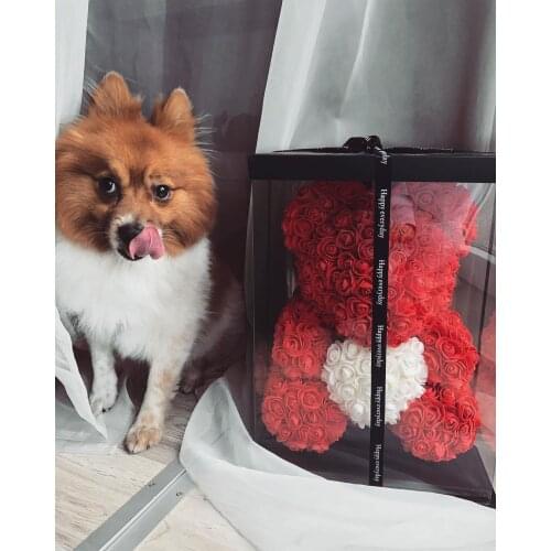 Valentines Day Gift 40CM Artificial Rose Heart Teddy Bear Handmade Flower Christmas Gifts Women Valentines Gifts