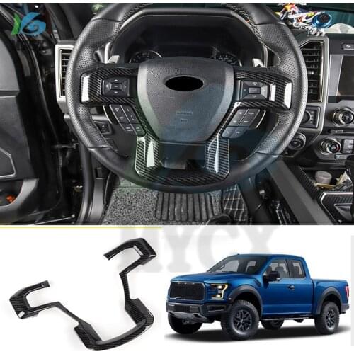 Fit For Ford Raptor F-150 2017 2018 2019 2020 Car Accessories Carbon Fiber Steering Wheel Button Decor Cover Trim 1pcs