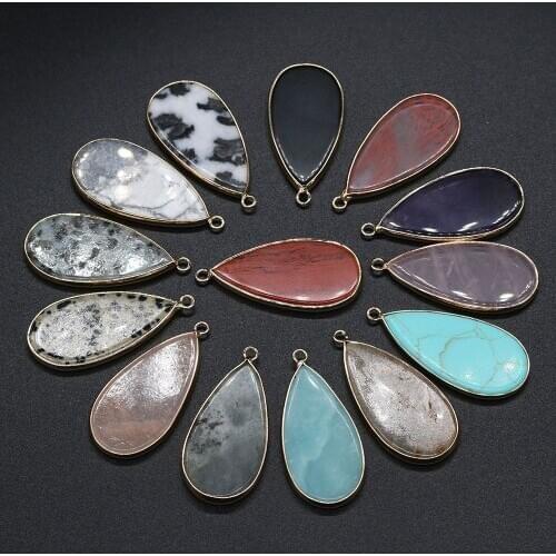 Natural Stone Water Drop Shape Amazonite Amethysts Pendant Stone Pendant DIY for Necklace or Jewelry Making Size 20x45mm