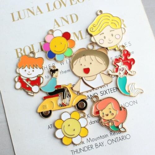 10pcs/pack Cartoon Shape Enamel Charms Metal Gold Color Pendants Handmade Craft Charms for Jewelry Making Charms for Bracelets
