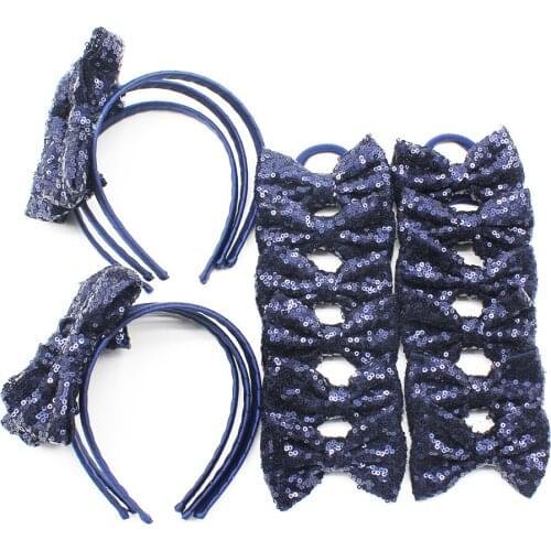 Navy Sequin Bow Headband for Girls,Glitter Tooth Bows for Baby Hair Accessories,Bling Headbands for Kids Teens Childrens 26