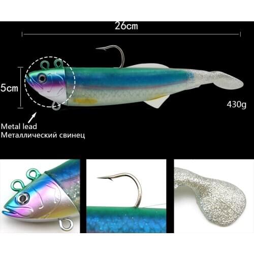 26cm 430g Oversized Lead head Baits Sea fishing tuna Lures soft fishing lure artificial Silica gel plastics Deepwater baits