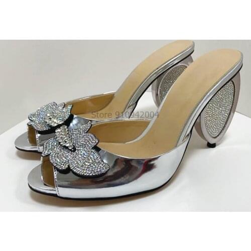 Silver Strange Heel Sandal Slippers Women Open Toe Footwear Unusual Heels High Slides Shoes Female Mules Outside Shoes
