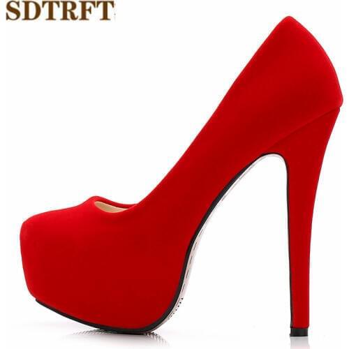 SDTRFT zapatos mujer Spring/Autumn 2018 Fashion Stilettos 11/14cm Thin High-Heeled party Flock shoes woman crossdresser pumps