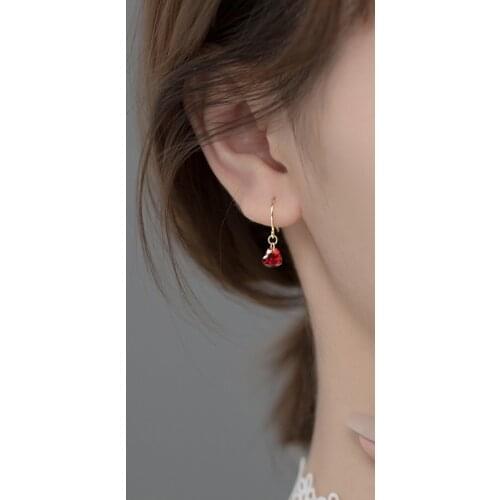 Peach Heart Drop Earrings For Women Red Zircon Fashion Korean Hot Sweet Student Friendship Gifts Lady Birthday Jewelry BOYULIGE