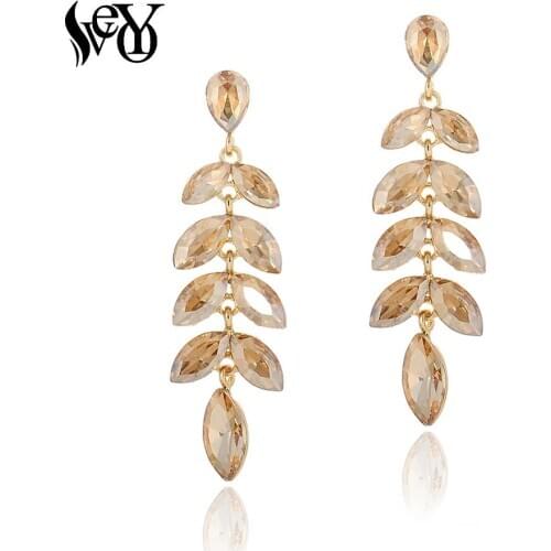 VEYO Elegant Willow leaf plant Crystal Drop Earrings Trendy Earings Fashion Jewelry for Women