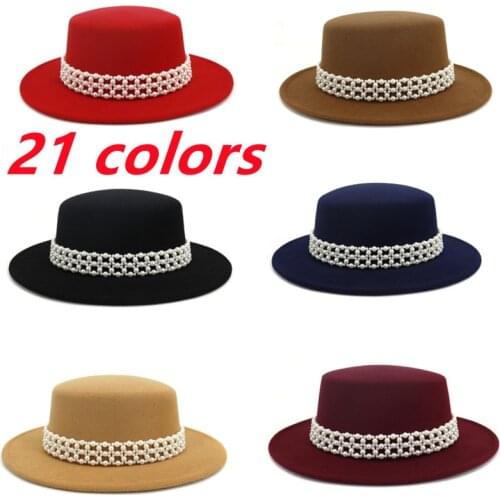 Fedoras red pearl chain fedora hat felt hat for women jazz hatchapeau femme шляпа женская sombreros de mujer pearl hat