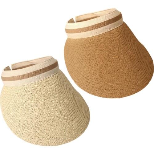 Womens Straw Sun Hat Summer Sun Shade Beach Hat with Wide Brim Empty Top Suncap Casual Straw Caps Visors for Camping Hiking