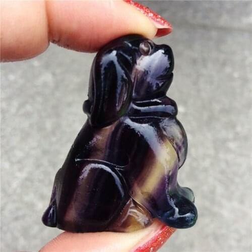 Natural Rock crystal figurine hand carved fluorite stone Dog statue for gift 1pcs