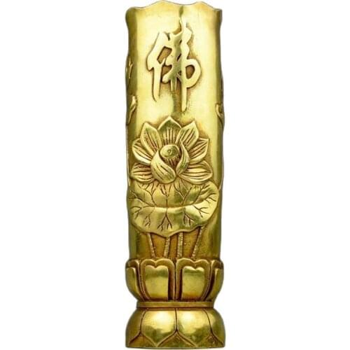 Fine copper bronze incense tube ornaments lotus Buddha incense incense tube pen word Home Furnishing decoration