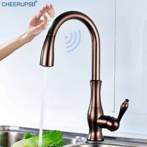 Kitchen Smart Touch Faucet Automatic Sense Pull Down Tap Hot Cold Water Mixer Crane Deck Mount Rose Gold Faucet Sensitive Taps