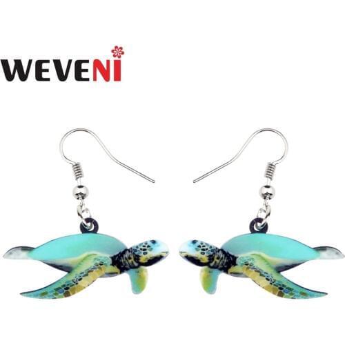 WEVENI Acrylic Green Sea Turtle Earrings New Dangle Drop Fashion Ocean Marine Animal Jewelry For Women Girls Gift Wholesale