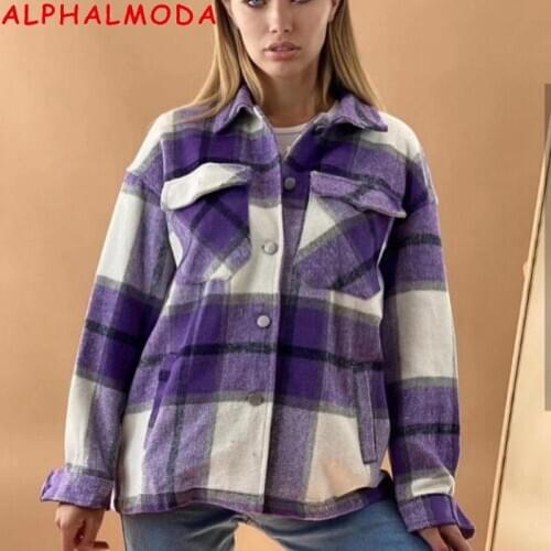 ALPHALMODA 2020 New Arrived Woolen Jacket Trendy Plaids Patchwork Long-sleeved Oversized Loose Outfit Comfy Casual Cardigans