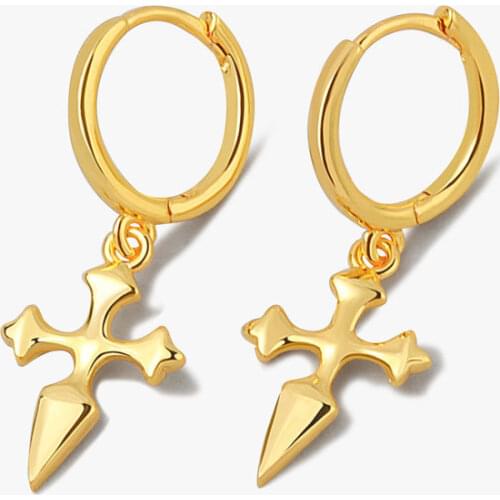VENTFILLE 925 Sterling Silver Golden Cross Pendant INS Punk Style Geometric Earrings for Women Party Weddings Minimalist Jewelry