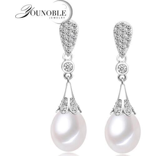 Genuine wedding freshwater pearl earrings for women,fashion natural pearl earrings 925 silver jewelry mom trendy best gift white