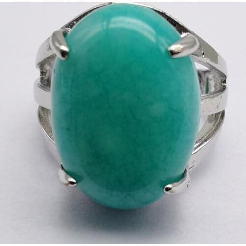 Amazonite Stone Oval Bead GEM Finger Ring Jewelry For Woman Gift Size 8 X268