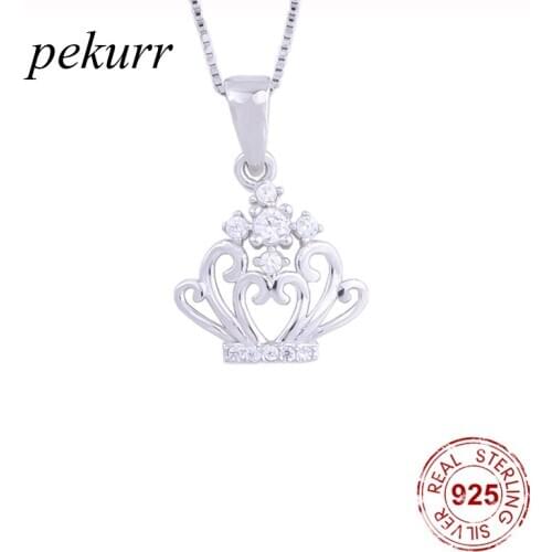 Pekurr 925 Sterling Silver CZ Flower Crown Necklaces For Women Elegant Female Pendants Silver Chain Collar Fashion Jewelry