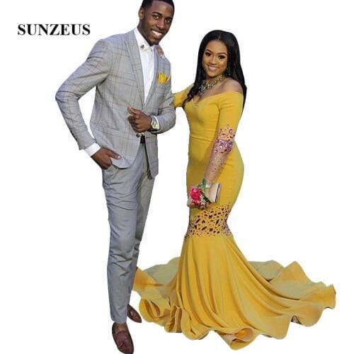 Purple Rhinestones Beaded Prom Dress Mermaid Long Sleeves Party Gowns Off Shoulder Women Dress Formal Gala Jurk