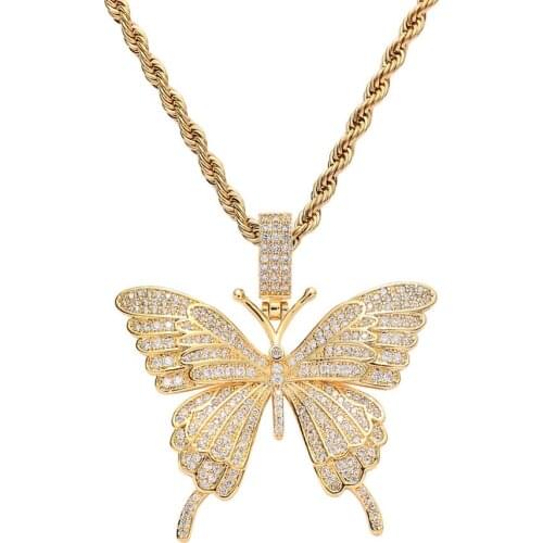 Animal Butterfly Necklace & Pendant Iced Out Tennis Chain Gold Color AAA Cubic Zircon Mens Women Hip hop Rock Jewelry