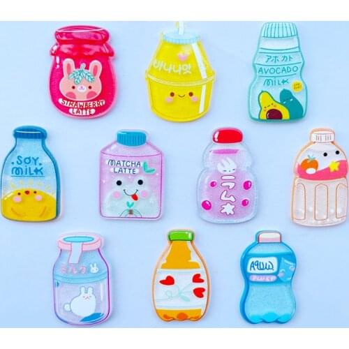 10 New Kawaii Cute Beverage Bottle Sseries Acrylic Flat DIY Crafts Scrapbook Mobile Phone Case Kawaii Decoration Accessories A74