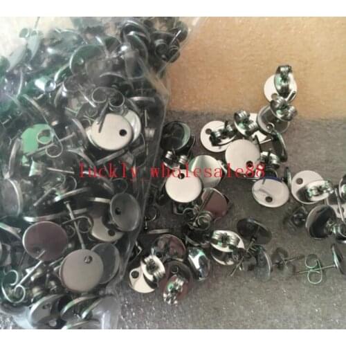 In bulk Lot of 100set / bags Stainless Steel Shiny 8mm Plain Round Stud Earrings Finding / Marking Supplies w / Stopper