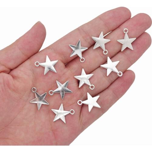 20pcs Zinc Alloy Silver Tiny Star Charms Connectors for DIY Bracelet Earring Jewelry Making Supplies Accessories Wholesale