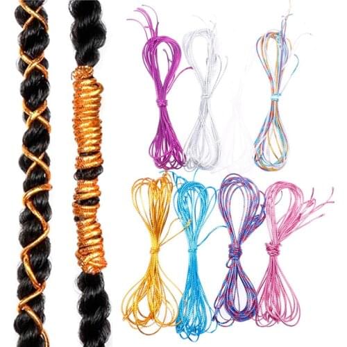 5PCS Silver Gold Braids Braiding Hair Styling Thin Shimmer Stretechable Braiding Hair Strings African Braid Braided Elastic Cord