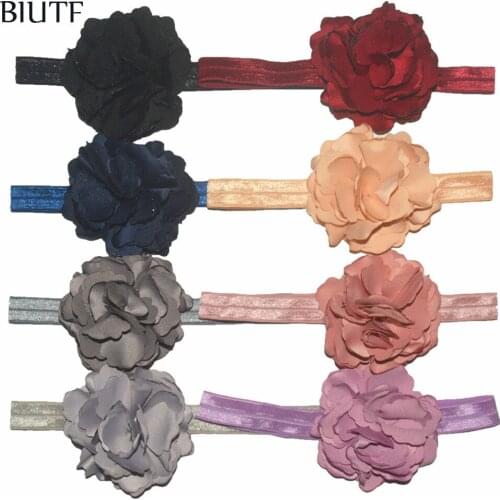 8pcs/lot Elastic Foe Ribbon Headband with 3 inch Vintage Burned Satin Flower Chic Headwear for Girl and Women HB025