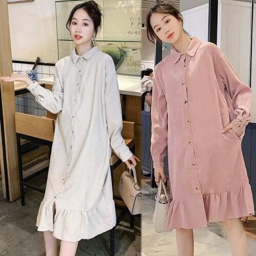 8063# Maternity Clothes Spring Autumn Long Sleeve Easy Matching Loose Stylish Dress for Pregnant Women Mom Dress
