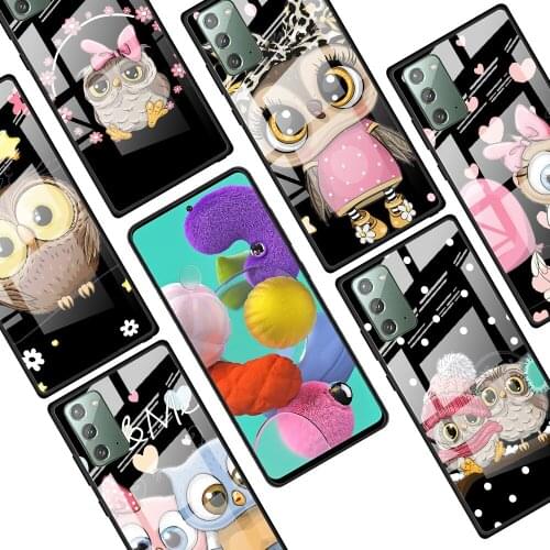 Lovely Animal Owl for Samsung Galaxy Note 20 Ultra 10 Lite Plus 9 8 5G A70 A50 A40 A30 A20 Tempered Glass Phone Case