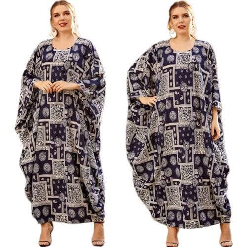 Kaftan Printed Long Dress Muslim Women Abaya Arab Batwing Sleeve Casual Loose Islamic Clothing Ramadan Middle East Turkey Caftan
