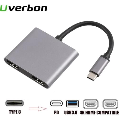 USB Type c To Dual HDMI-compatible 87W PD USB 3.0 HUB 4k HD Display Dual Screen USB C HDMI-compatible Audio Video Converter