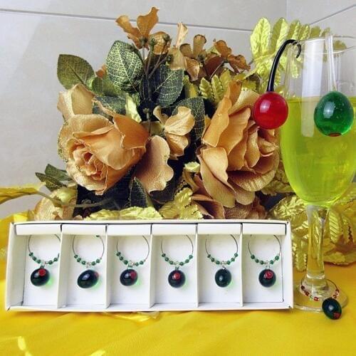6pcs Murano hand made glass olive Figurine table decorations pendant ornament wedding birthday party Wine glass charms marker
