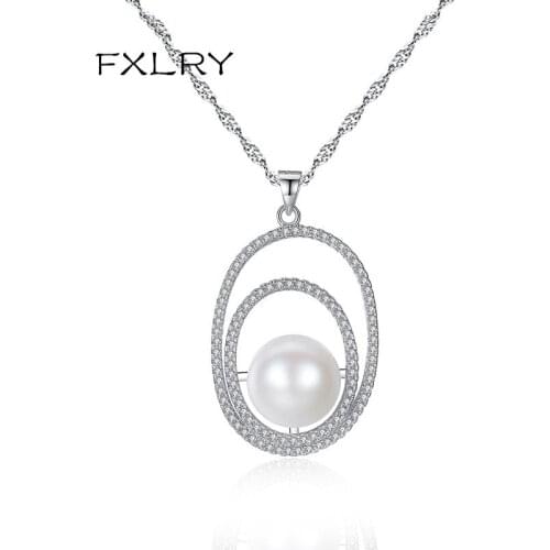 FXLRY Elegant Micro-inlaid Zircon Pendant Necklace 1.2mm Freshwater Pearl Necklace For women Jewelry