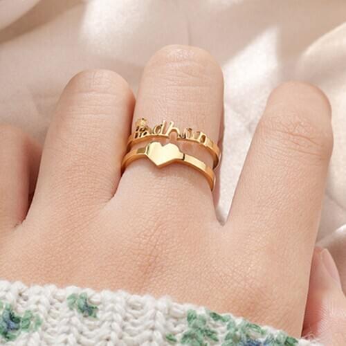 Personalized Custom Name Letter Ring Heart Shaped Customized Open Finger Rings For Couple Women DIY Jewelry Valentines Day Gift