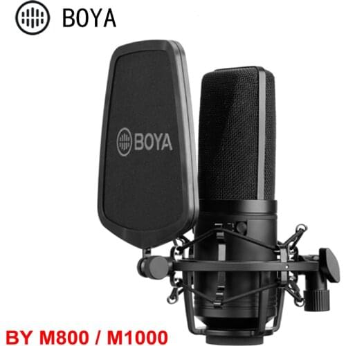 BOYA BY M800 M1000 Large Diaphragm Microphone Low-cut Filter Cardioid Condenser Mic for Studio Broadcast Live Vlog Video Mic