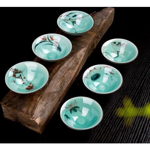 Chinese Tea Cup Ceramic Celadon Kung Fu Tea Set Drinkware Retro Gaiwan Teacup Blue And White Porcelain Coffee Cups Mug 6PCS/Set