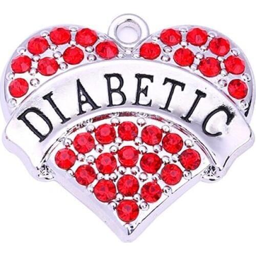 Best Selling Drop Shipping 20 pcs a lot rhodium plated DIABETIC with red/pink/blue/white crystal heart pendant