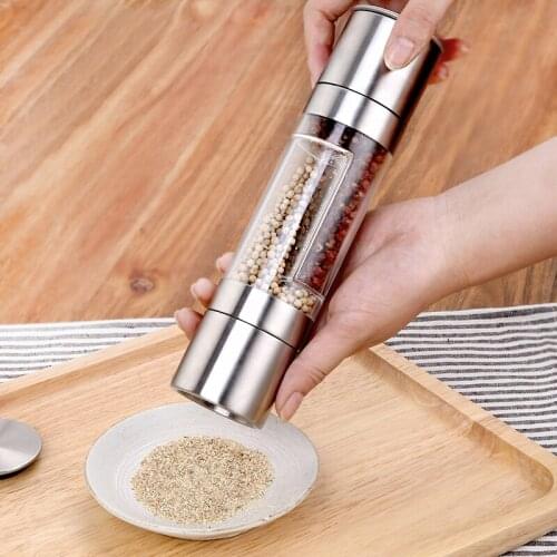 Finether Pepper Mill Grinder 2 in 1 Stainless Steel Manual Salt Pepper Grinder Seasoning Kitchen Tools Grinding for Cooking