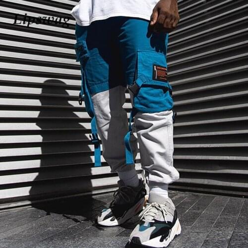 Fashion Patchwork Pockets Cargo Pants Men Casual Sports Elasticity Harem Pants 2021 Spring Summer Mid Waist Mens Jogger Trousers