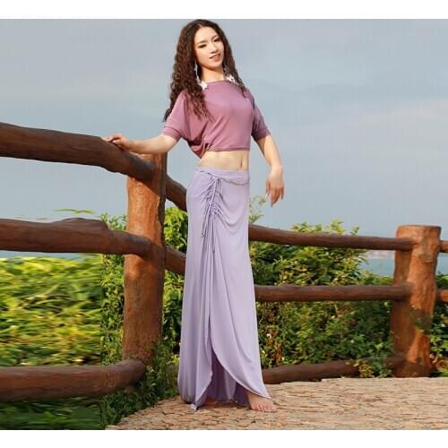 Fashion Women Belly Dance Costume Set Female Sexy Lacing Tops Long Skirt Oriental Bellydance Practice Clothes M/L/XL DWY3048