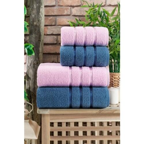 100 cotton 4 pcs Bath Towel Set/denim Blue-powder