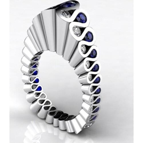 New Design Fashion Jewelry Infinite Retro Silver Plated Blue Gem Zircon Ring Womens Wedding Ring Cocktail Ring Birthday Gift