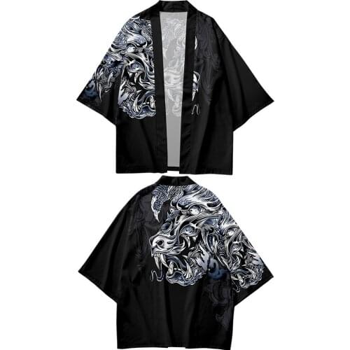 New Fashion Brand Fashion Stand Collar Seven-point Sleeve Cardigan Printed Dragon Element National Tide Style Thin Road Robe