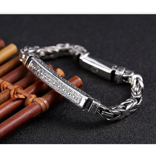 New s925 sterling silver peace pattern mens bracelet thick style simple jewelry bracelet man