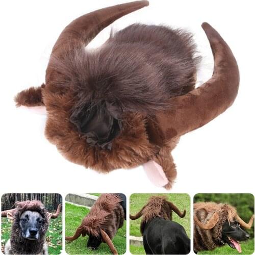 Bull Horn Wig Pet Dog Costume Funny Cosplay Pet Headdress Realistic Horn Headgear Dog Hats Clothing For Holiday Party Decor