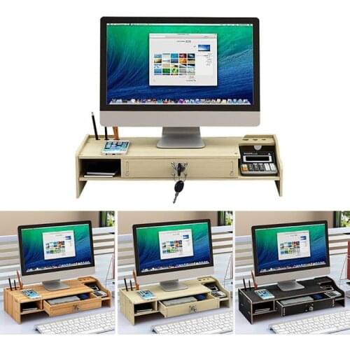 Multi-function Wood Desktop Computer Monitor Stand Keyboard Storage Holders Computer Screen Riser Home Laptop Storage Stand
