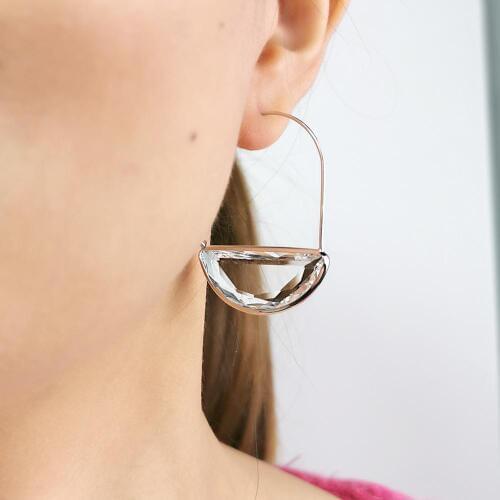 MANILAI 2020 New Semicircle Glass Hoop Earrings Metal Copper Clear Crystal Dangle Earring For Women Geometric Jewelry ZA Wedding