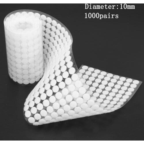 1000 Pairs Self Adhesive Fastener Tape Hook and Loop Tape Dots Sticker Nylon Velcro Round Coins Strong Glue White 10/15/20mm