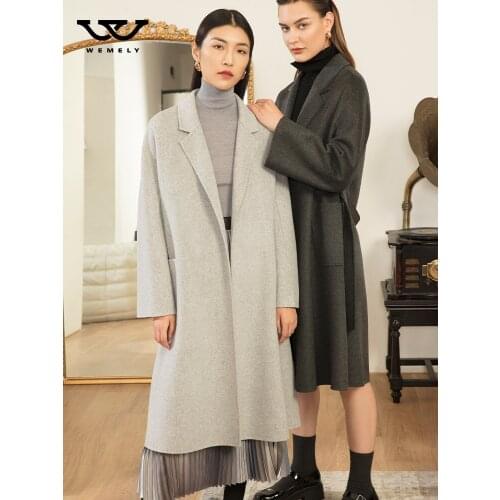 Grey Hepburn double-sided cashmere coat womens autumn and winter 2021 medium length wool coat